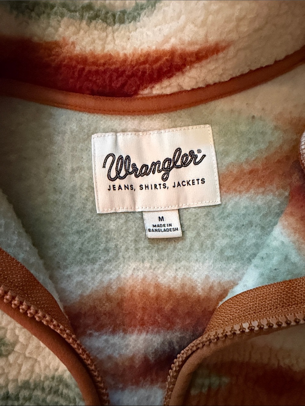 Wrangler Aztec Sherpa Pullover in Rust, Mint, Cream, Brown - Picture 3 of 5